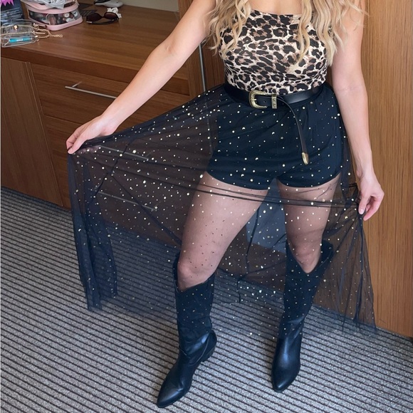 Black sheer maxi skirt with tiny stars and built in breathable black “panties” - Picture 4 of 4